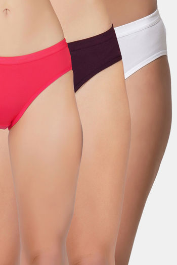 Buy Bleeding Heart Medium Rise Full Coverage Bikini Panty (Pack of 3) - Multicolor